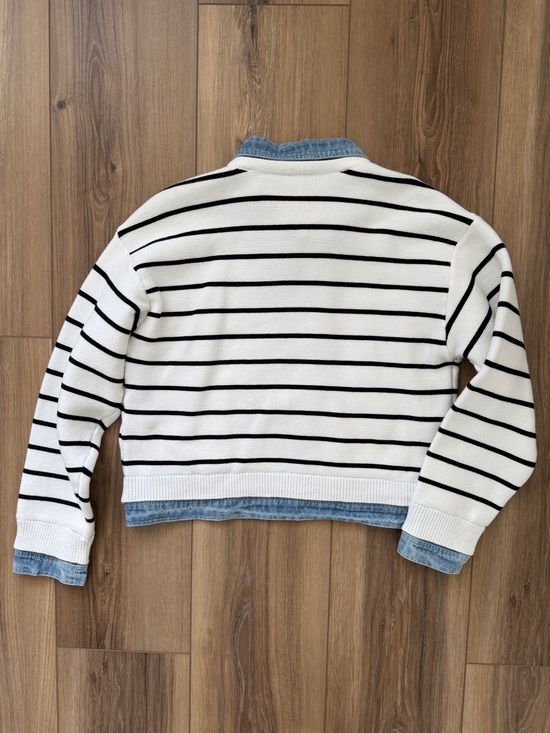 Striped Cream Knit Jean-Trim Jacket for Kids - Picture 5 of 5